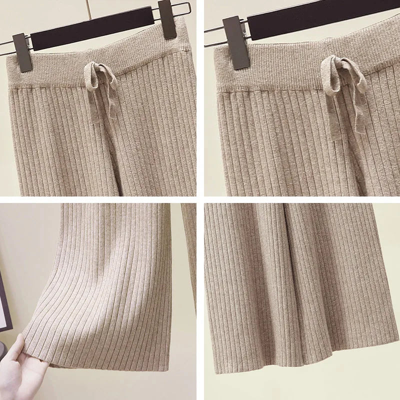 High Waist Loose Casual Knitted Straight Pants - Korean Style