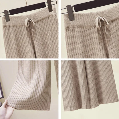 High Waist Loose Casual Knitted Straight Pants - Korean Style