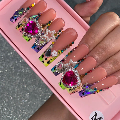 XL Glittery Rhinestone Press-On Nails - 50mm Long Full Cover Artificial Nails