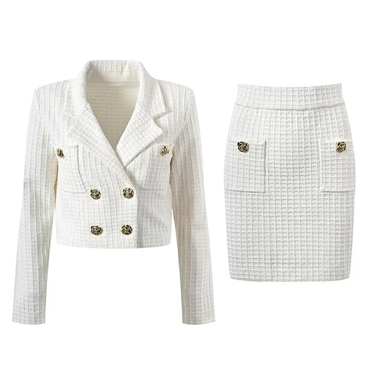 Double-Breasted Blazer & Slim Mini Skirt