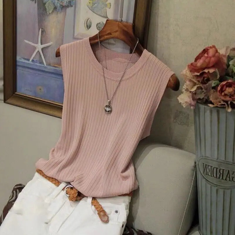 Sleeveless Button Knit Vest Slim Fit Tank Top