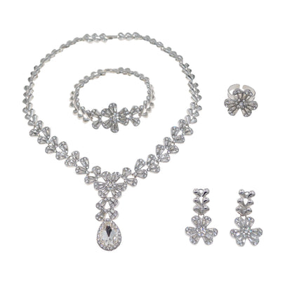 Waterdrop African Jewelry Set - Silver Plated Necklace, Bracelet, Earrings & Ring