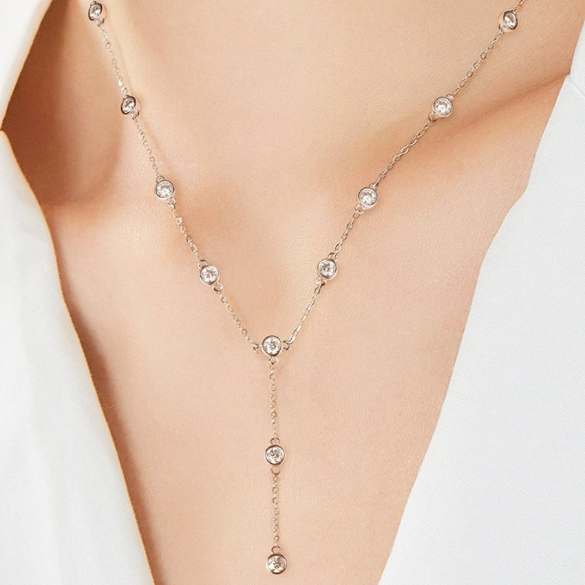 Sterling Silver Moissanite Bead Necklace - 1.1 Carat D VVS1 with Gold or Rhodium Plating