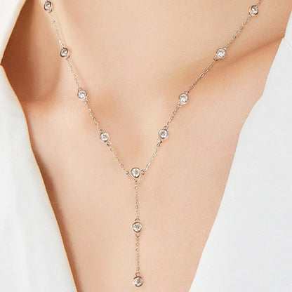 Sterling Silver Moissanite Bead Necklace - 1.1 Carat D VVS1 with Gold or Rhodium Plating