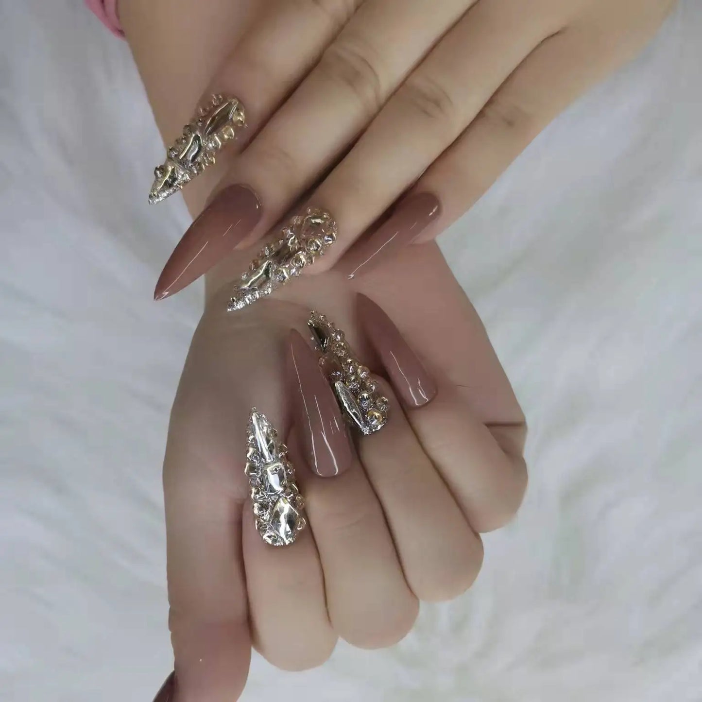 Luxury Rhinestone Press-On Nails - Designer Brand Style Acrylic (24 Pieces)