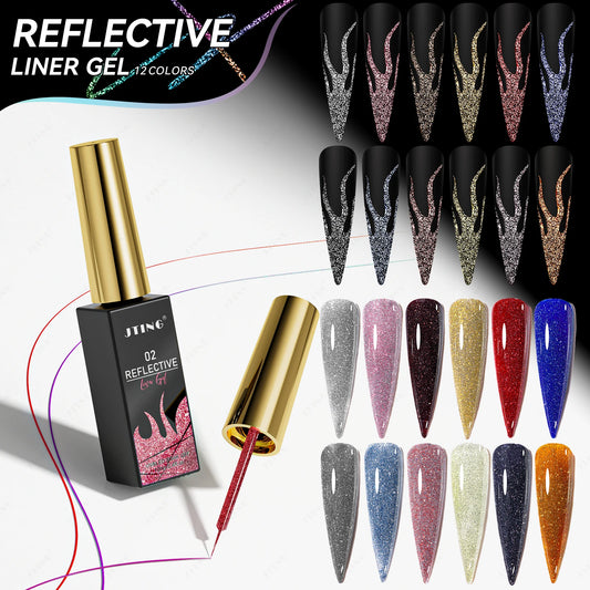 Super Reflective Disco Liner Gel Polish 12-Color Set - Nail Art Painting Collection