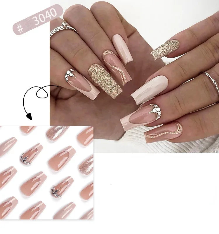 French Style Press-On Nails - 24 Piece Acrylic Artificial Nail Set