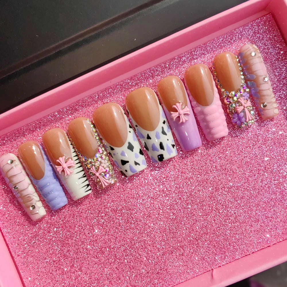 Pink Luxury Press-On Nails - Middle Oval French White ABS Acrylic Artificial Nails