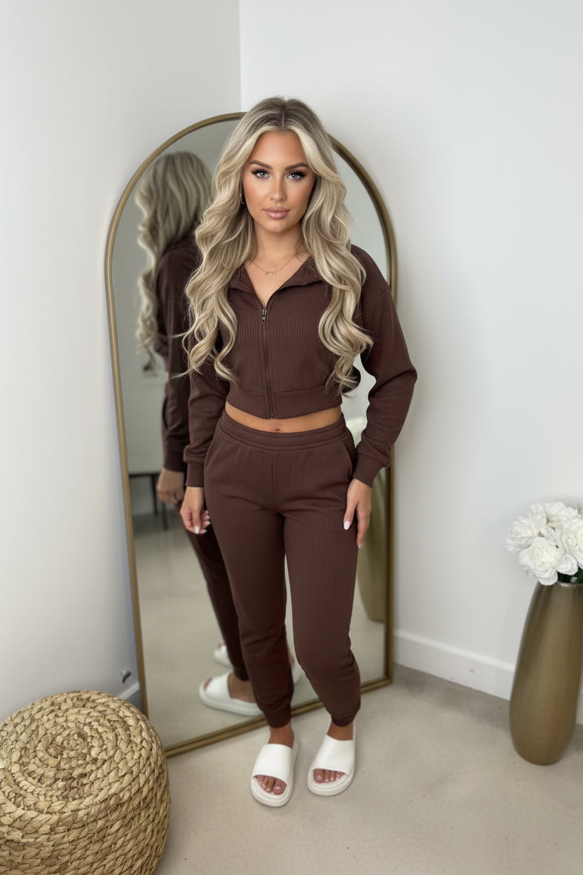 Fleece Crop Top Hoodie & Jogger Set