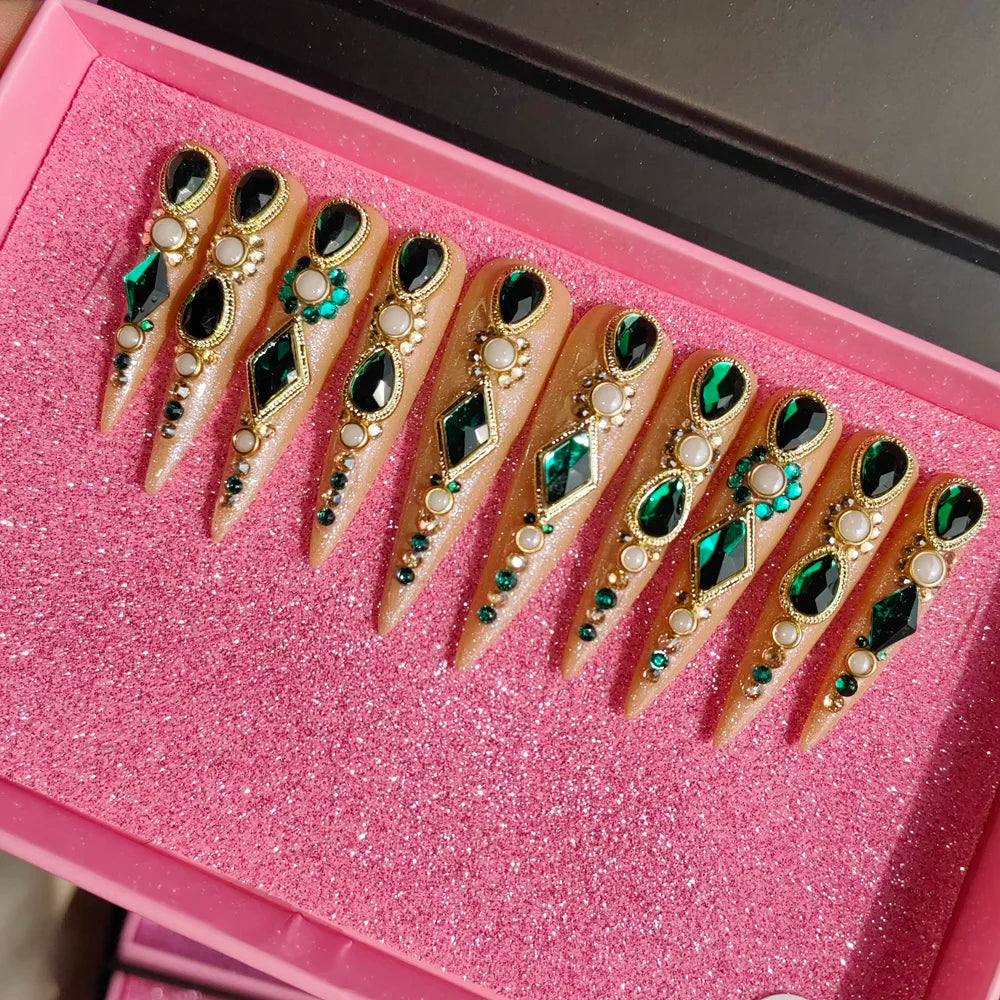 Colorful 3D Flowers Spring Press-On Nails - French White ABS Acrylic Artificial Nails