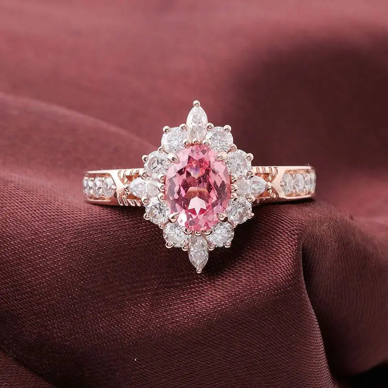 Lab-Grown Pink Diamond Ring - 1.5ct Oval Padparadscha 10K Gold