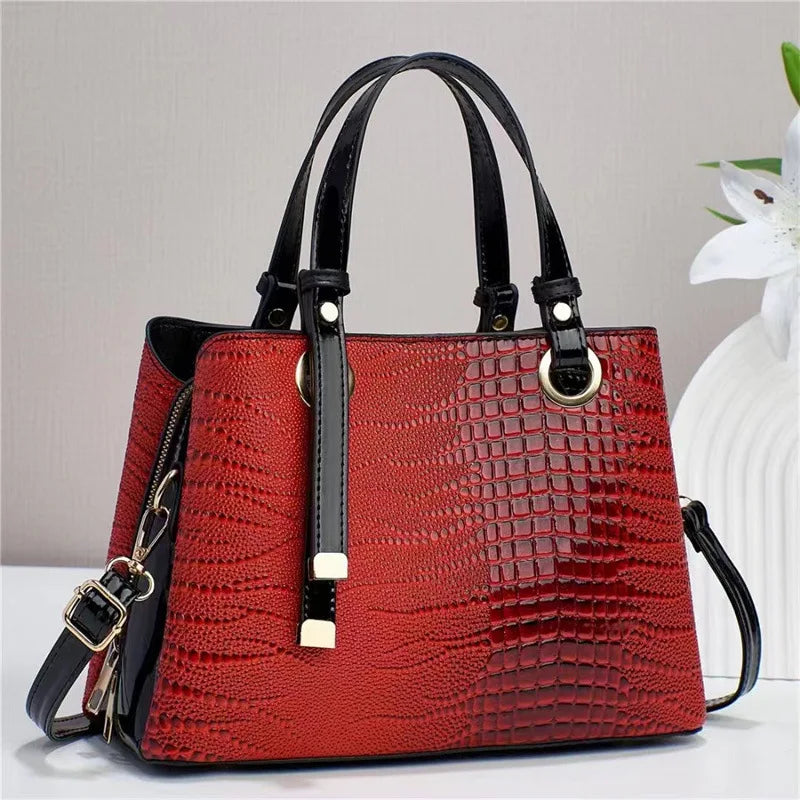 Retro Crocodile Embossed Messenger Handbag