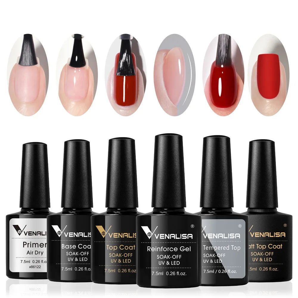 Venalisa Gel Nail Polish 6-Piece Kit - Red & Nude French Manicure Starter Set