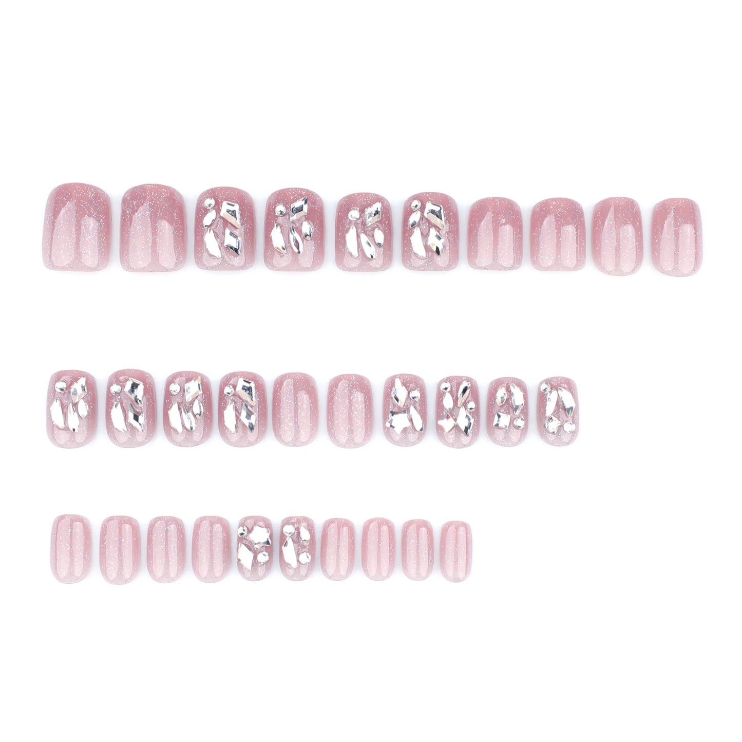 Sparkling Diamond Press-On Nails - Full Glitter Powder Acrylic (30 Pieces)