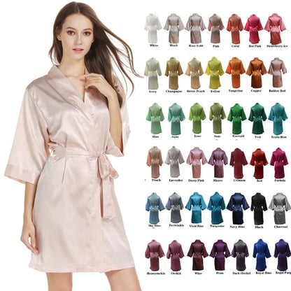 Women's Satin Kimono Robe - Short Silk Bridal Bridesmaid Wedding Robe