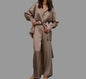 Satin Pajama Set - Luxury Two-Piece Sleepwear with Belt
