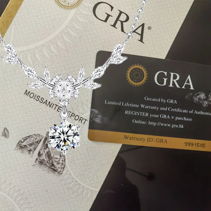 925 Sterling Silver Wheat Ear Necklace with Moissanite - Floral Pendant