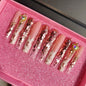 Pink Luxury Press-On Nails - Middle Oval French White ABS Acrylic Artificial Nails