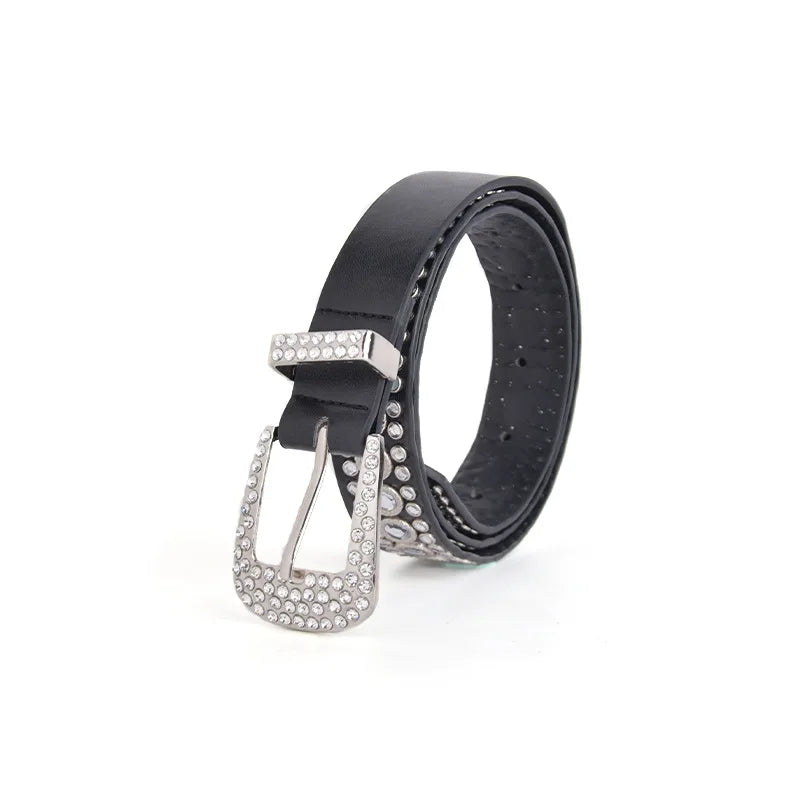 Crystal Rhinestone Belt Cowboy Cowgirl PU Leather Waist Belt