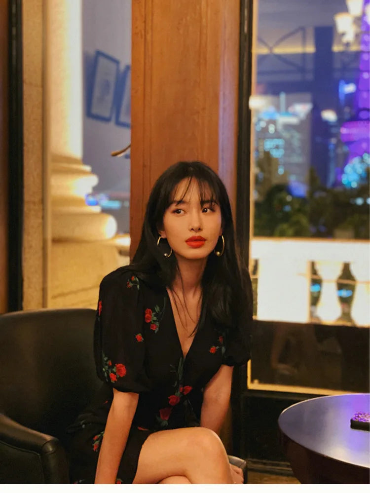 Floral French Retro Dress - Casual Chiffon Summer Dress