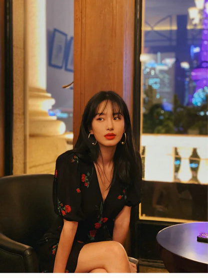 Floral French Retro Dress - Casual Chiffon Summer Dress