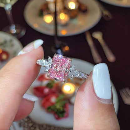 Lab-Grown Pink Diamond Ring - 2.4ct Radiant Cut VS2 IGI Certified