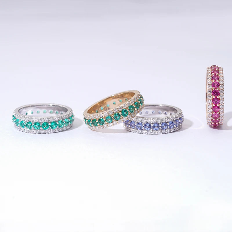 14K Gold Lab Grown Gemstone Wedding Ring - Sapphire, Emerald, or Ruby with Moissanite