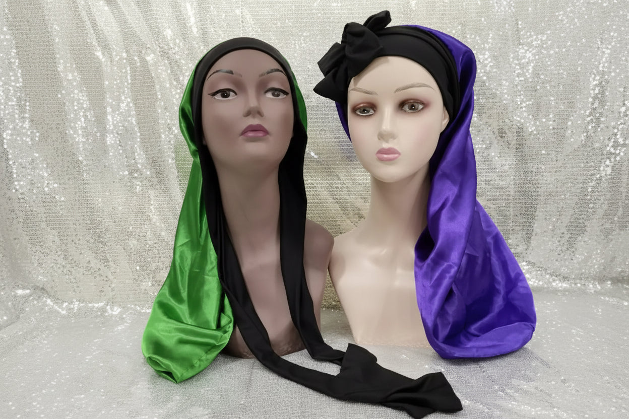 Silk Satin Sleeping Bonnet - Adjustable Long Hair Bonnet for Women