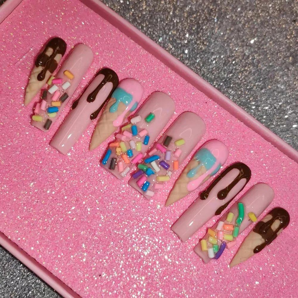 French White Butterfly Press-On Nails - Medium Length ABS Acrylic Artificial Nails