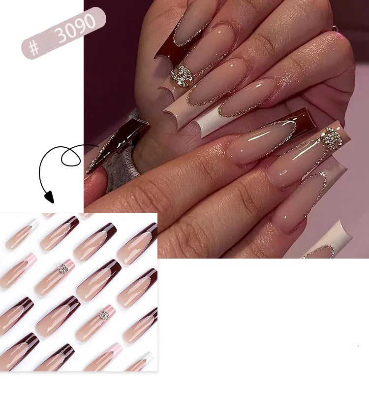 French Style Press-On Nails - 24 Piece Acrylic Artificial Nail Set