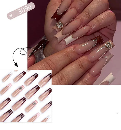 French Style Press-On Nails - 24 Piece Acrylic Artificial Nail Set