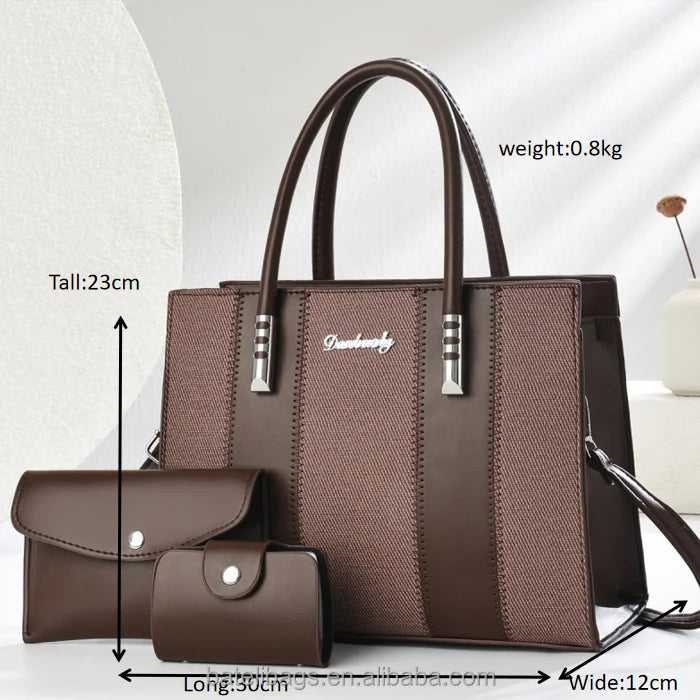 3-Piece Handbag Set - Shoulder Bag, Crossbody & Tote Combination