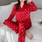 Satin Ice Silk Pajama Set - Long Sleeve Sleepwear Plus Size