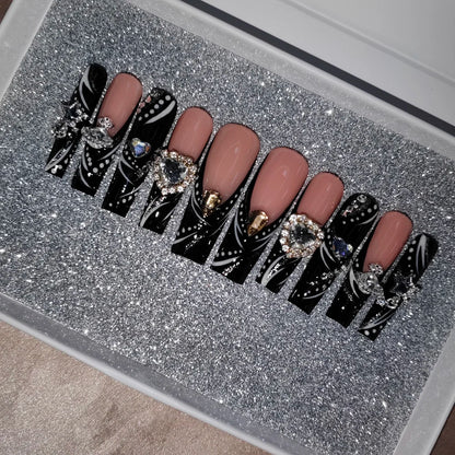 French White Butterfly Press-On Nails - Medium Length ABS Acrylic Artificial Nails