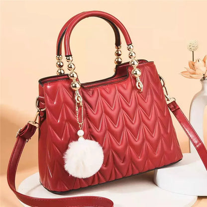 Crossbody Bucket Bag with Fur Ball Pendant