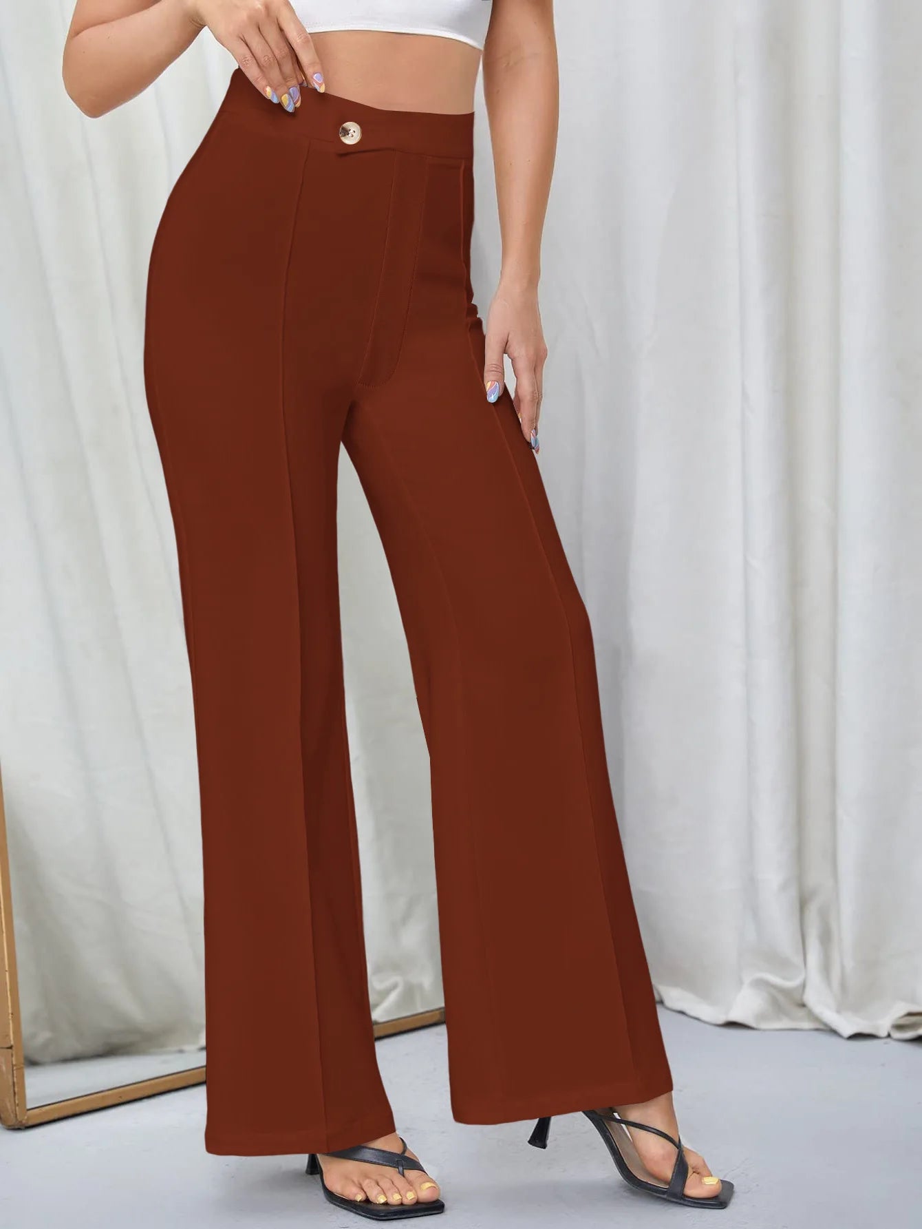 Wide Leg Casual Pants - High Waist Commuter Trousers