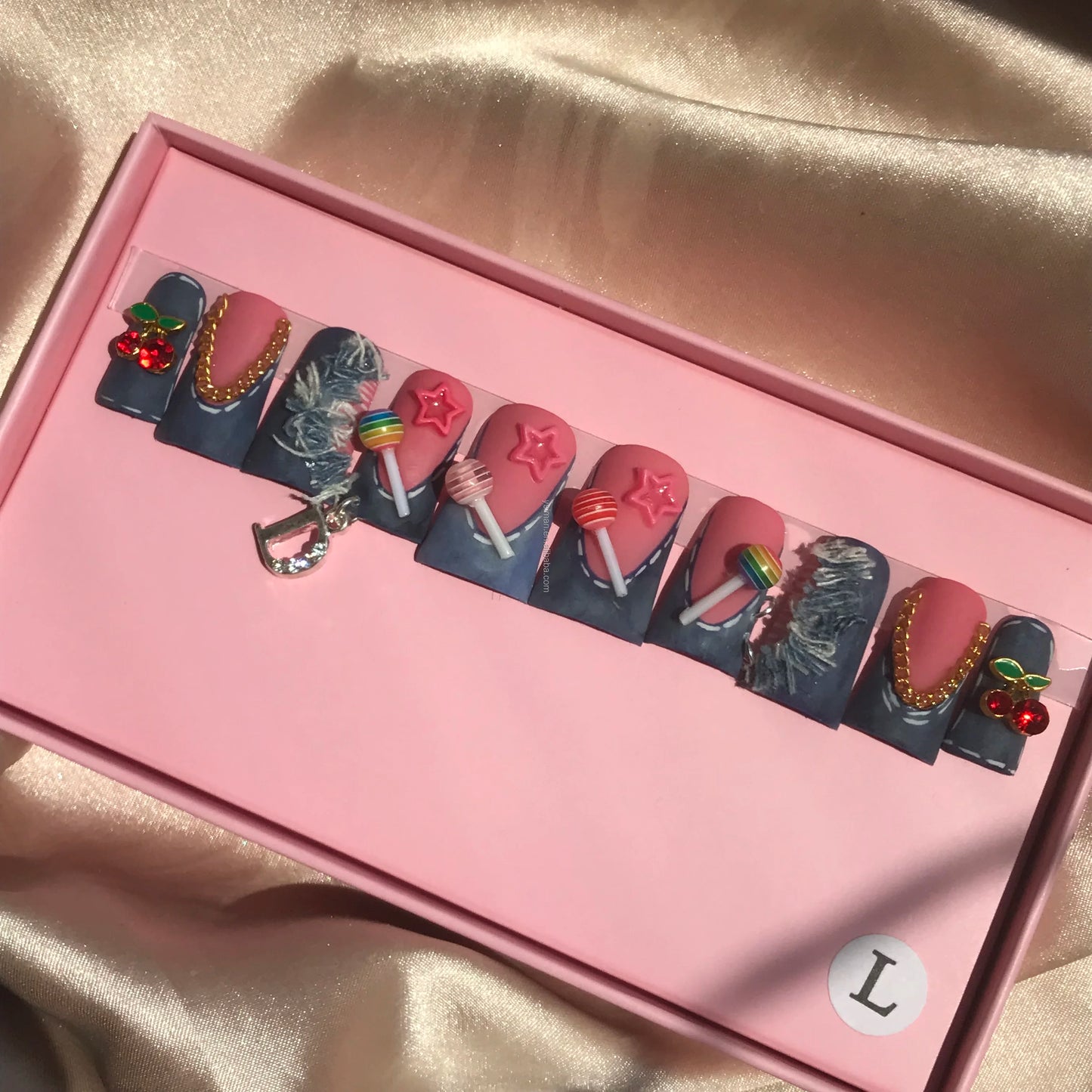 Long Square Glitter Rhinestone Press On Acrylic Nails