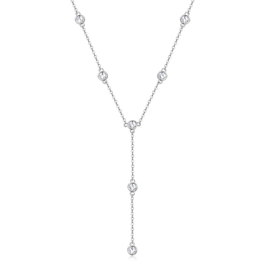 Sterling Silver Moissanite Bead Necklace - 1.1 Carat D VVS1 with Gold or Rhodium Plating