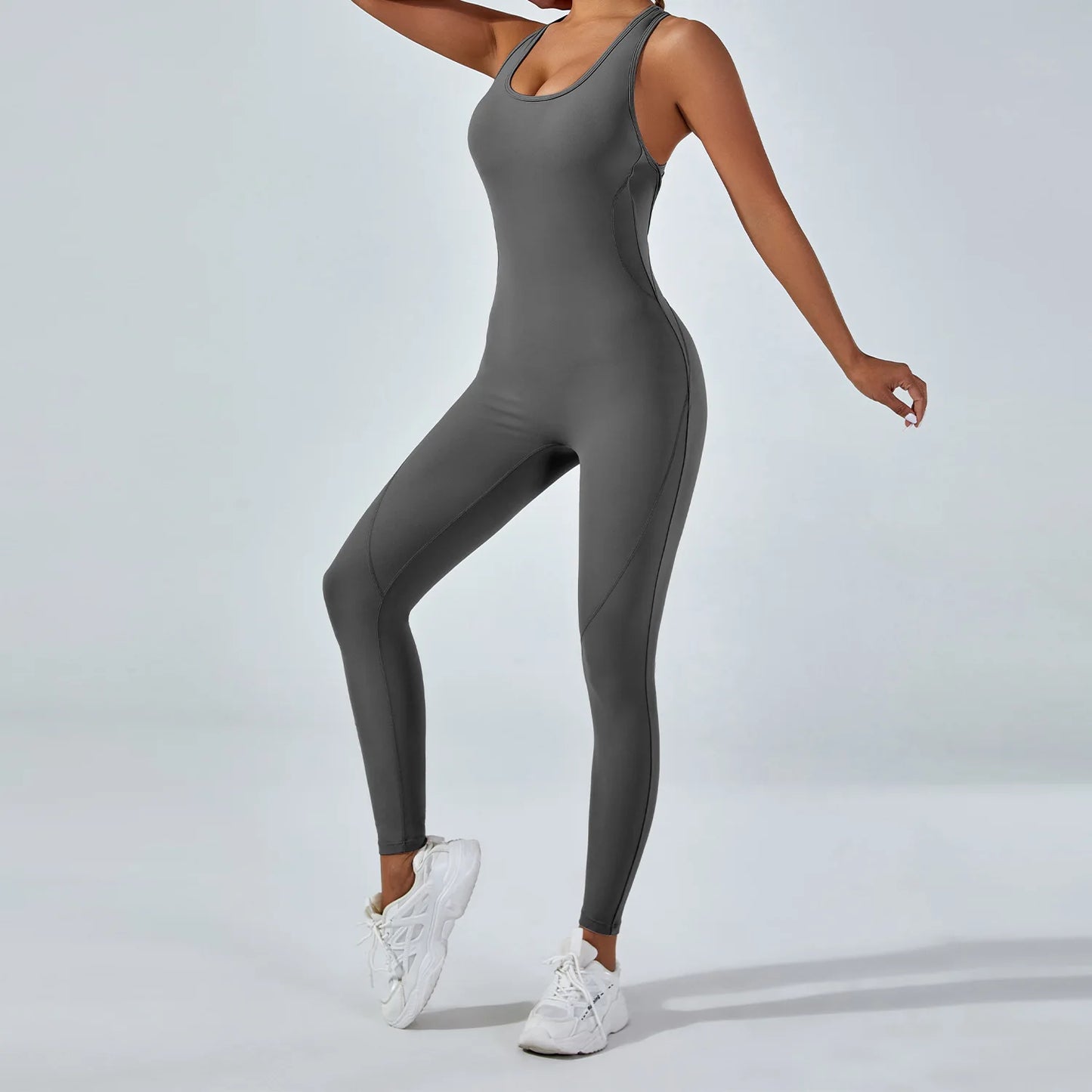 Sleeveless Yoga Jumpsuit - High Stretch Workout Romper