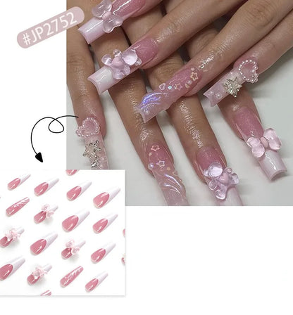 French Style Press-On Nails - 24 Piece Acrylic Artificial Nail Set