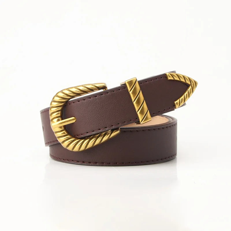 Women's Vintage PU Leather Belt - Alloy Buckle Design