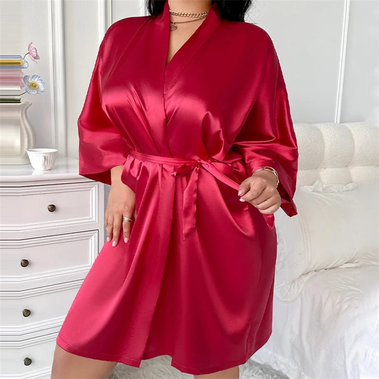 Luxury Ice Silk Bathrobe - Women's Lightweight Sleepwear Robe with Tie