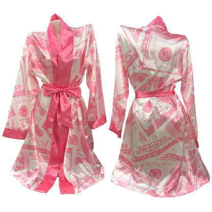 Luxury Money Print Satin Bathrobe & Sash