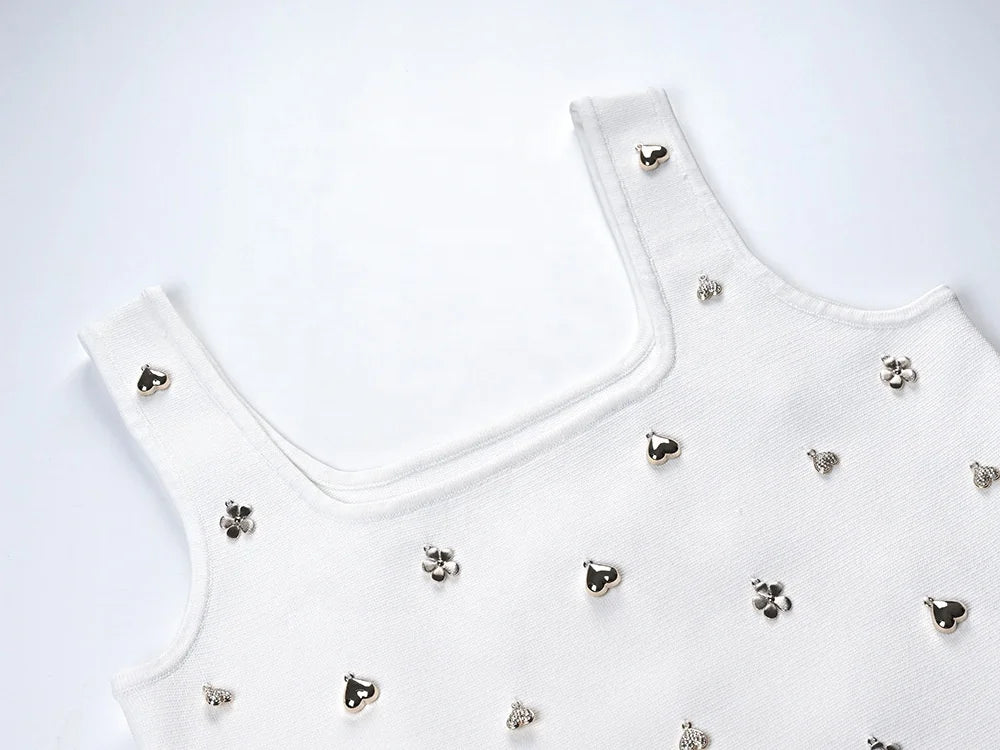 Two Piece Embellished Vest & Lotus Leaf Mini Skirt Set