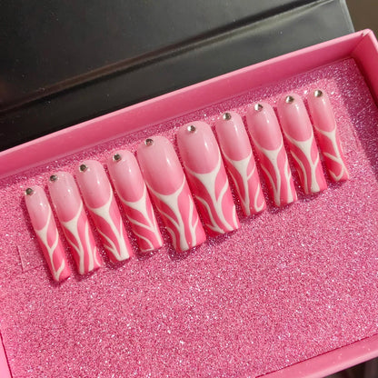 Pink Luxury Press-On Nails - Middle Oval French White ABS Acrylic Artificial Nails