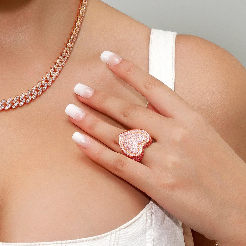 Heart-Shaped CZ Ring - Iced Out Bling Statement Jewelry