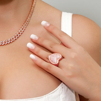 Heart-Shaped CZ Ring - Iced Out Bling Statement Jewelry