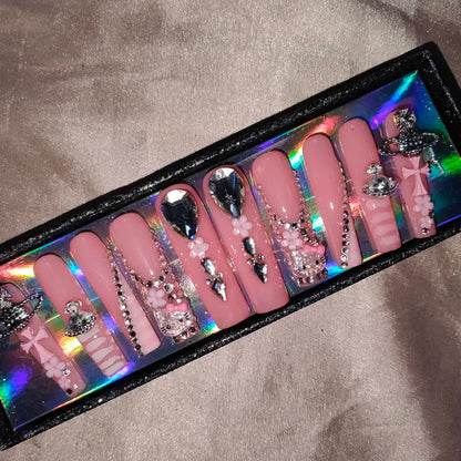 French White Butterfly Press-On Nails - Medium Length ABS Acrylic Artificial Nails