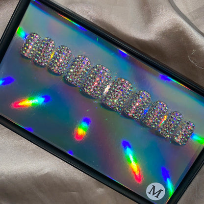 XL Glittery Rhinestone Press-On Nails - 50mm Long Full Cover Artificial Nails