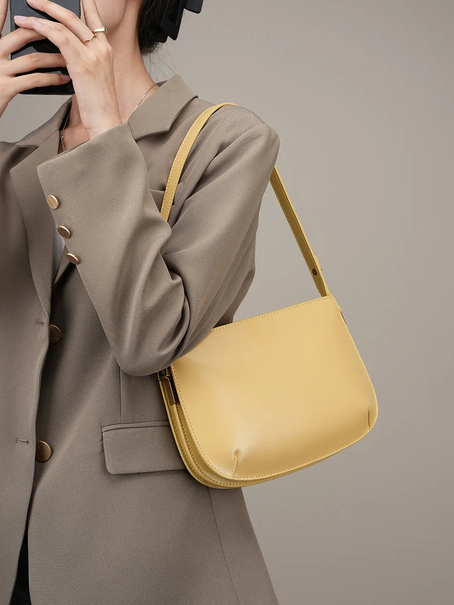 Vintage Cowhide Leather Handbag - Luxury Genuine Leather Shoulder Bag